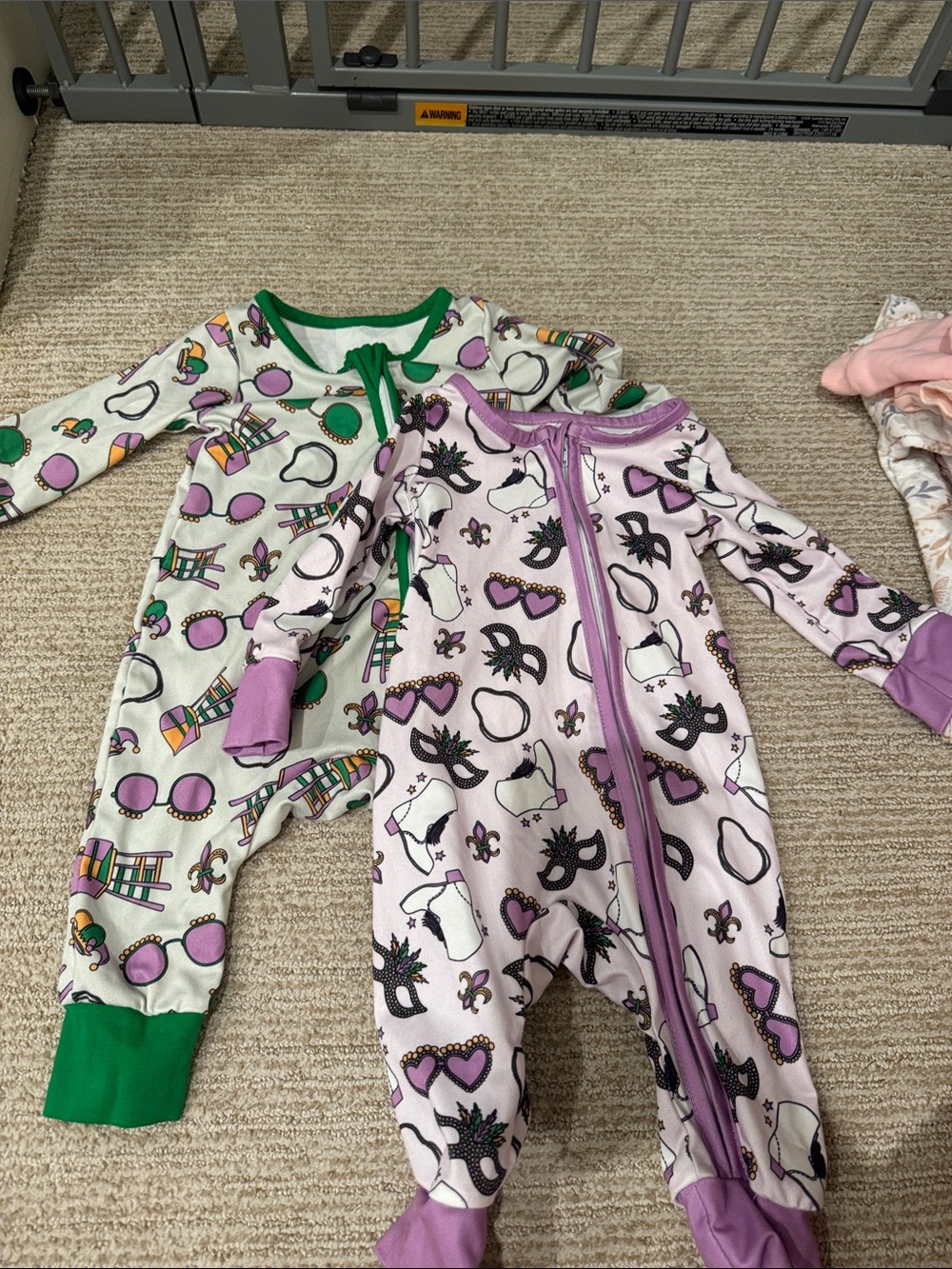 MARDI GRAS Purple & White Kids One-Piece Zipper Pajama Sleepers - Pack